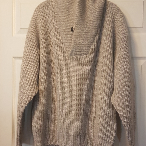 Eddie Bauer Light Brown Wool Sweater Button Loop Shawl Collar Mens Winter L - Picture 14 of 16